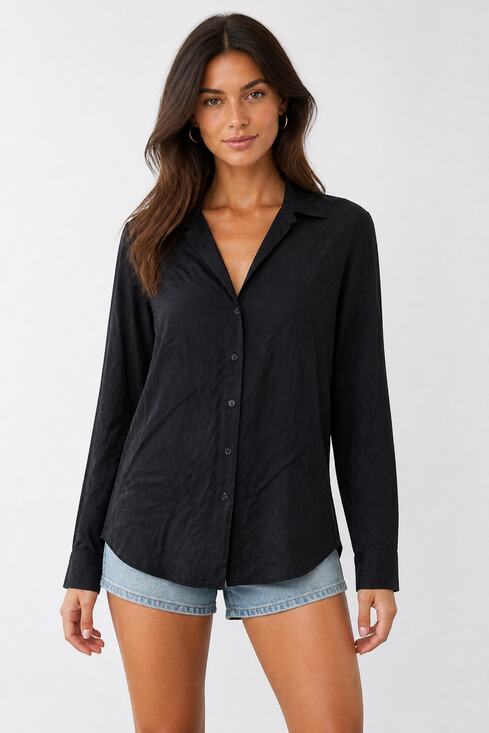 Quince Tops - Quince Black Silk Spandex Button Down Shirt S